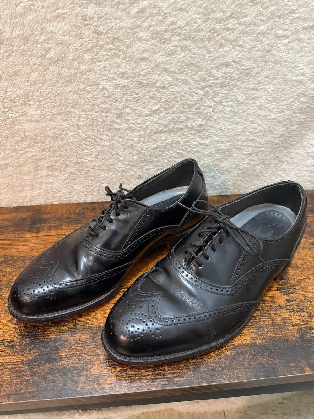 DEXTER Vintage Shoes Mens 8 2W Black Wingtip Oxford Brogue Blucher Classic USA